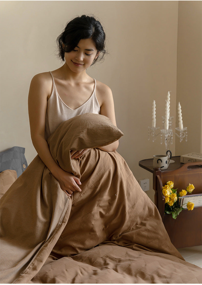 Textured Embossed Double Layer Soft Gauze Washed Satin Cotton Jacquard Four-Piece Set